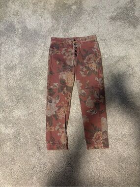 Anthropologie Pilcro Floral Button-Front High-Rise Jeans Mauve Rose